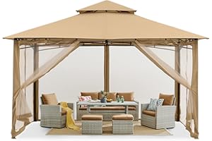 MASTERCANOPY Outdoor Garden Gazebo for Patios with Stable Steel Frame and Netting Walls (10x12, Beige)