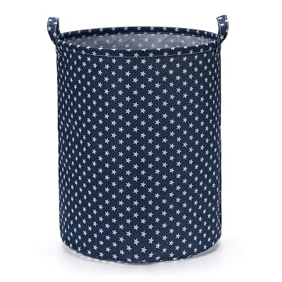 Every Deco Cylinder Round Single Fabric Plastic Frame Laundry Basket Hamper Storage Bin Organization Collapsible Foldable Toys Clothes - 17.7 HMedium