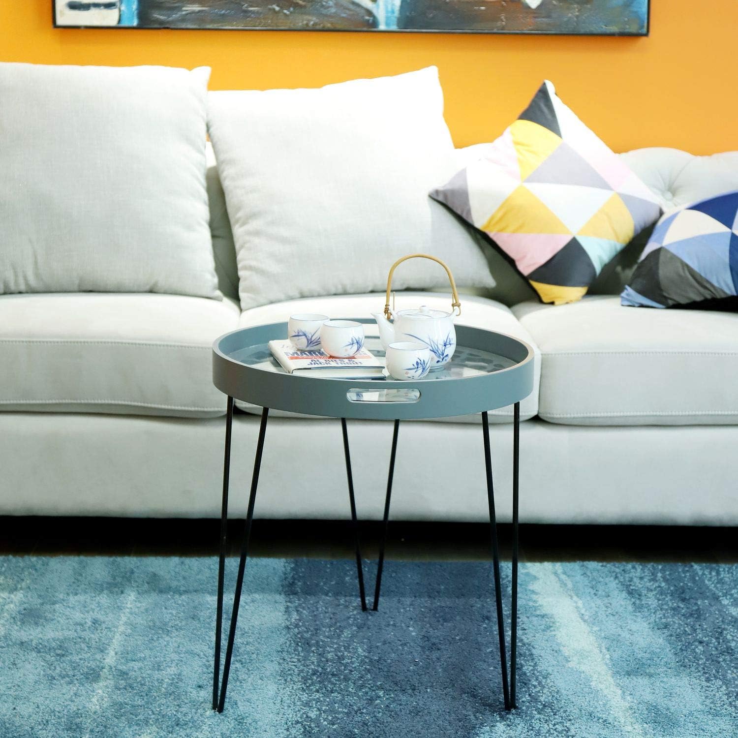 One Couture Tables Nightstand Modern Beisteltisch Light Blue Handmade in round Shape