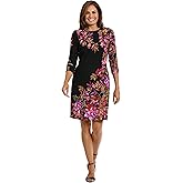 London Times Womens Crew Neck Knee Length 3/4 Sleeve Cascade Print Occasion Event Office Polished Chic Dress