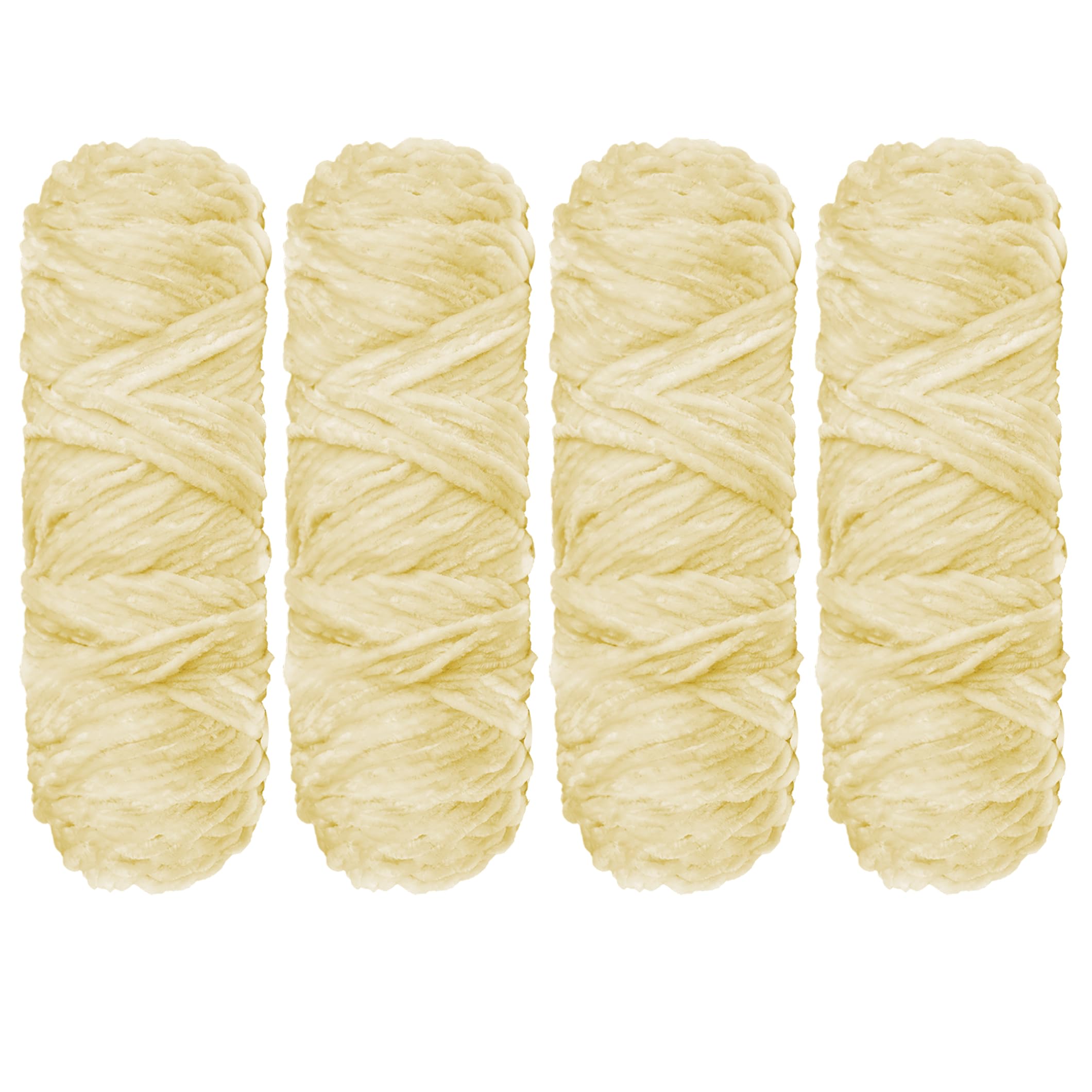 Crochet Yarn Chunky Yarn for Crochet Chunky Wool for Knitting 100g Balls x 4 Chenille Yarn Wool for Crochet Kits for Beginners Adults for Handmade Crafts Hats Blankets Scarves(Cream, 4pcs-400g)