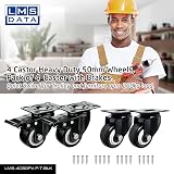 LMS Data 4 Pack 50mm Heavy Duty Swivel Castor Wheels 200KG Black 2 Brakes view 7