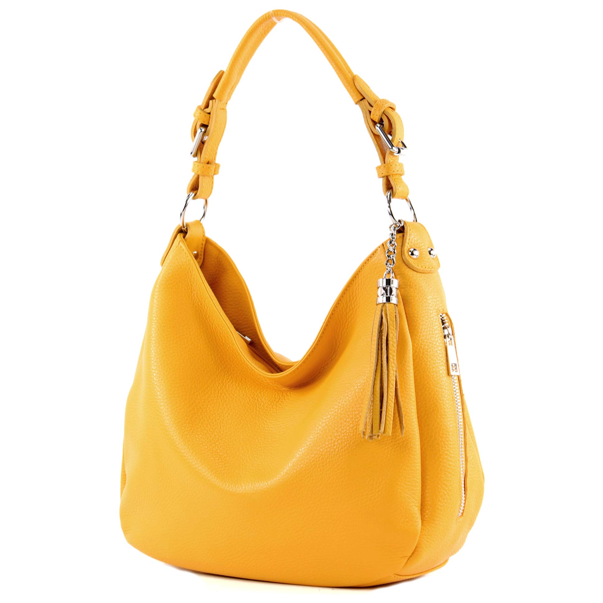 modamoda de - T200 - ital shoulder/shoulder bag made of leather, Colour:Rapeseed