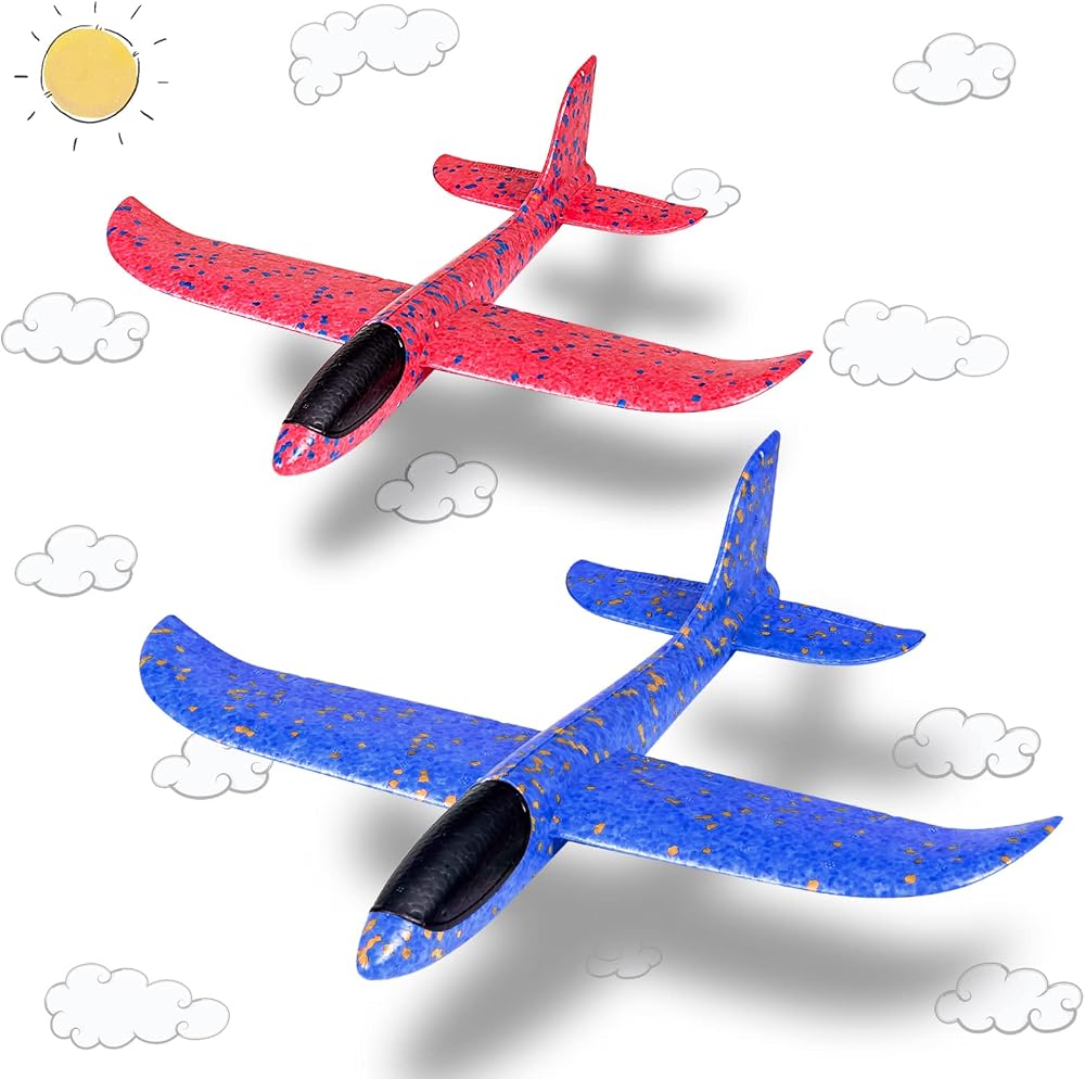 Highttoy Foam Glider Planes 2 Pieces Hand Launched Outdoor Flying Toys Blue Red