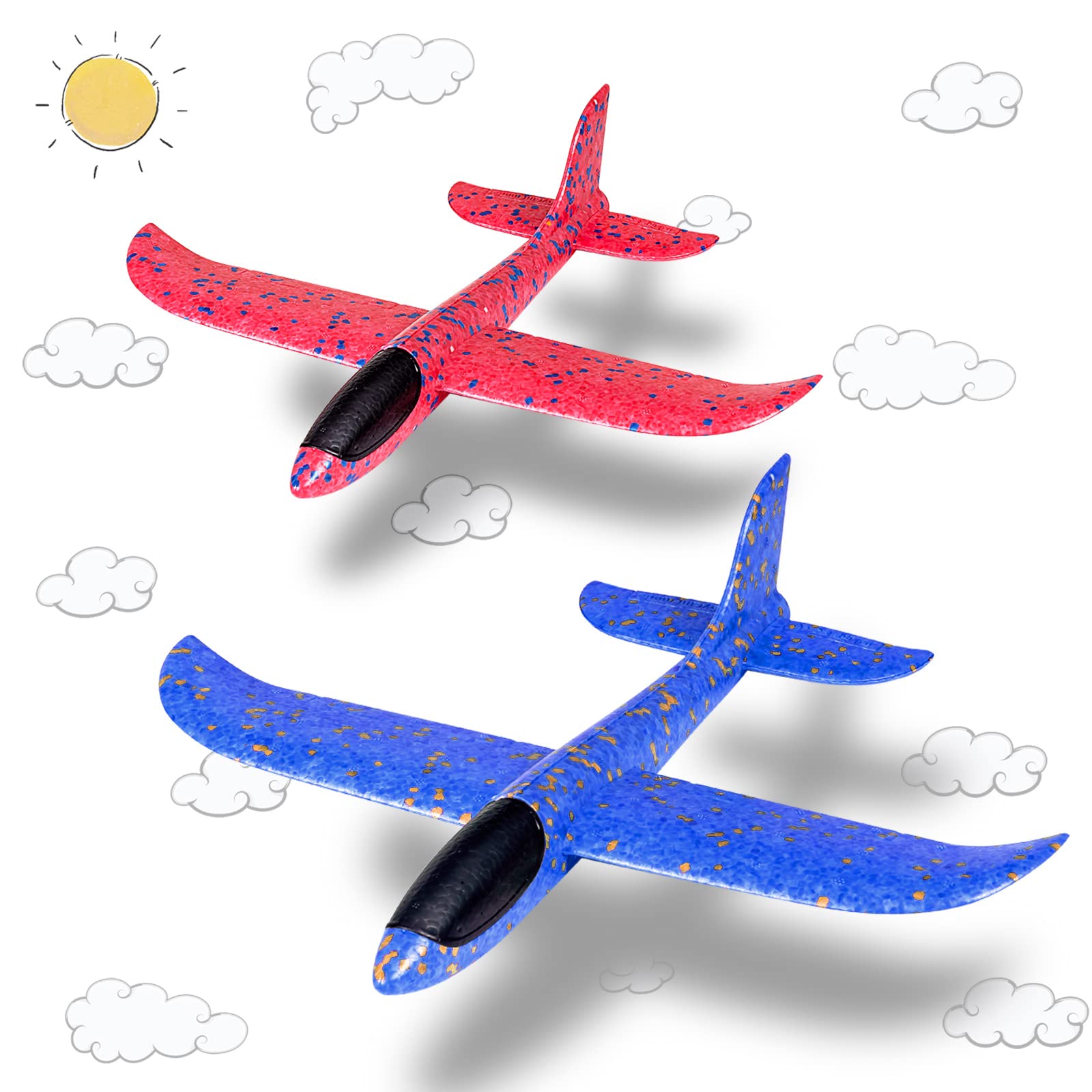 Highttoy Foam Glider Planes for Kids,2 Pcs Airplane Glider Toys for Boys Girls Hand Launched Model Foam Planes Outdoor Glider Aeroplanes Aircrafts Flying Toys Gifts for Kids 3+, Blue & Red — image 1