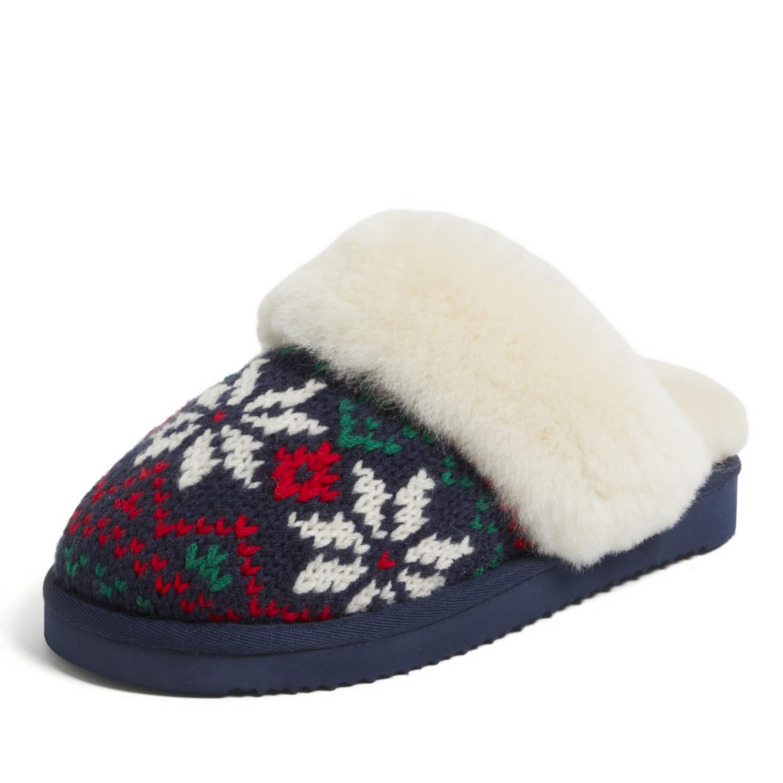 Dearfoams Womens Fireside Sydney Shearling Fur Indoor/Outdoor Scuff With Wide Widths Slipper, Peacoat, 10 Image