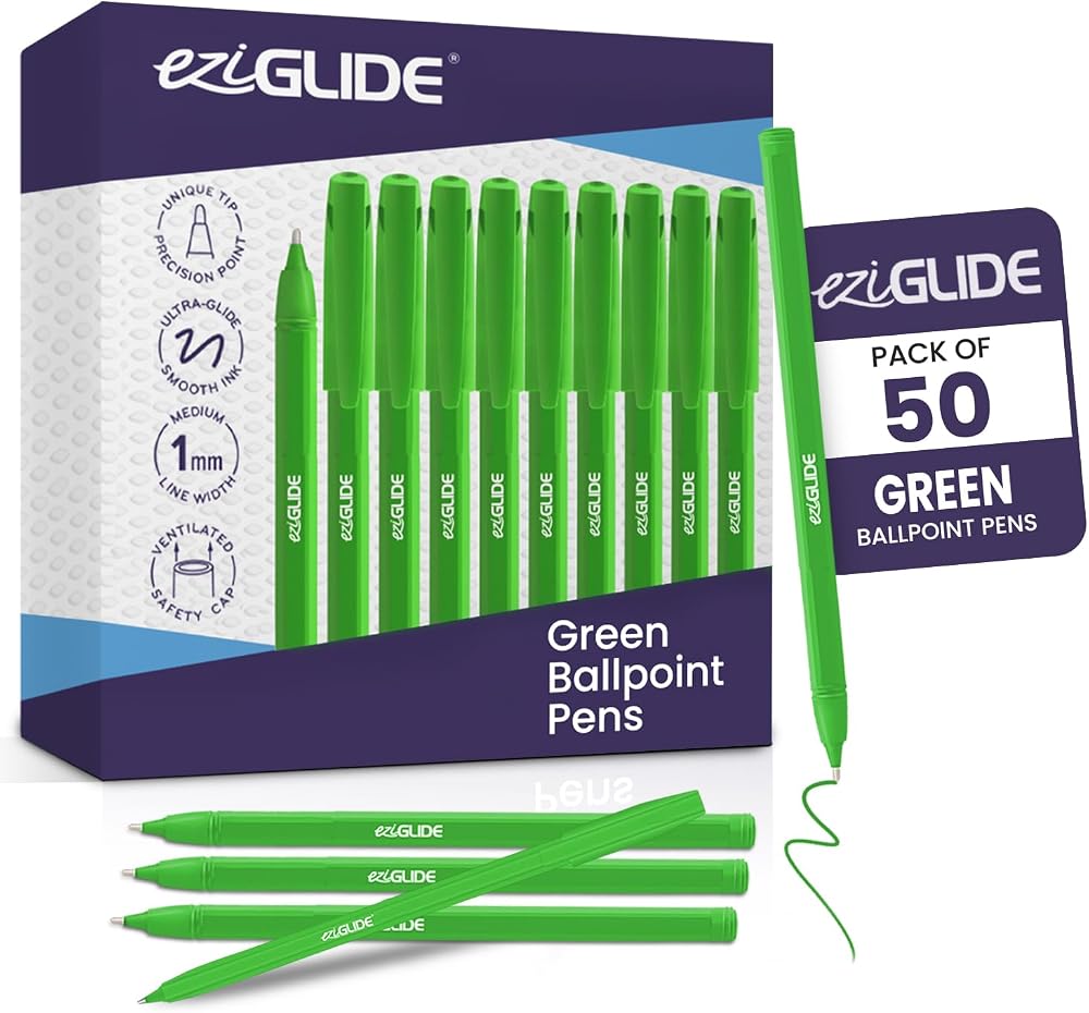 Eziglide Ballpoint Pen Set 50 Pack Green Medium Point 1.0mm
