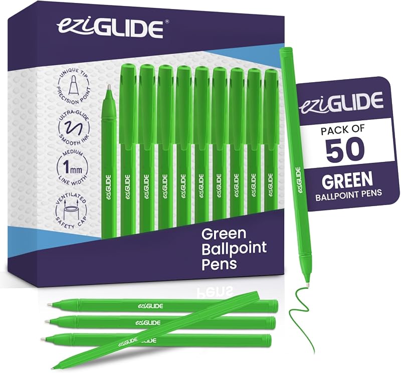 Eziglide Ballpoint Pen Set 50 Pack Green Medium Point 1.0mm