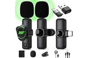 Wireless Lavalier Microphone for iPhone/Android Phone/Laptop/PC, IUMAKEVP 360° Adjustable Clip on Microphone with 100FT Trans