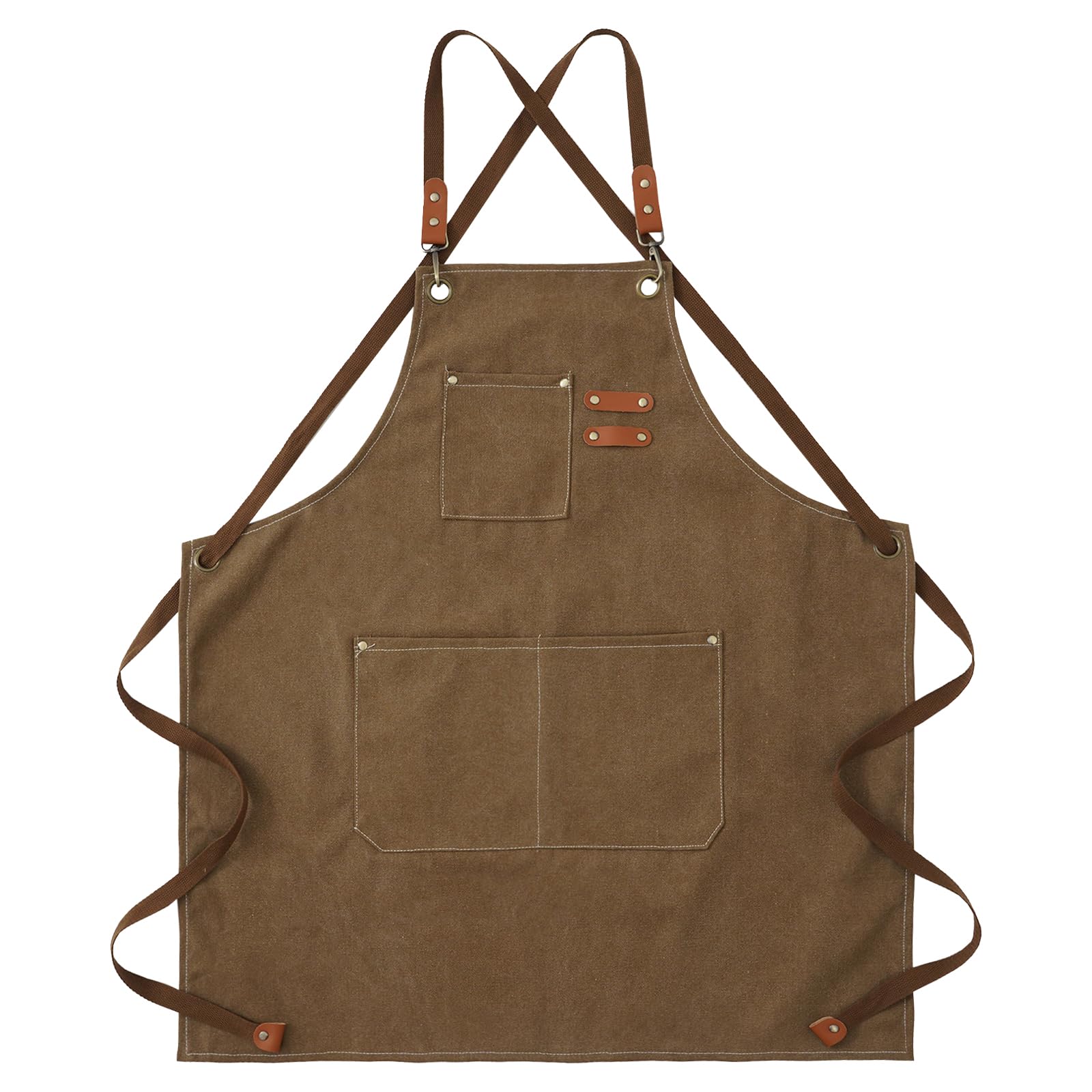 Cosymate Work Canvas Apron with Pockets for Men, Heavy Duty, Resilient, Waterproof, Adjustable Tool Apron for Craft Workshop, Garage, Garden, Brown