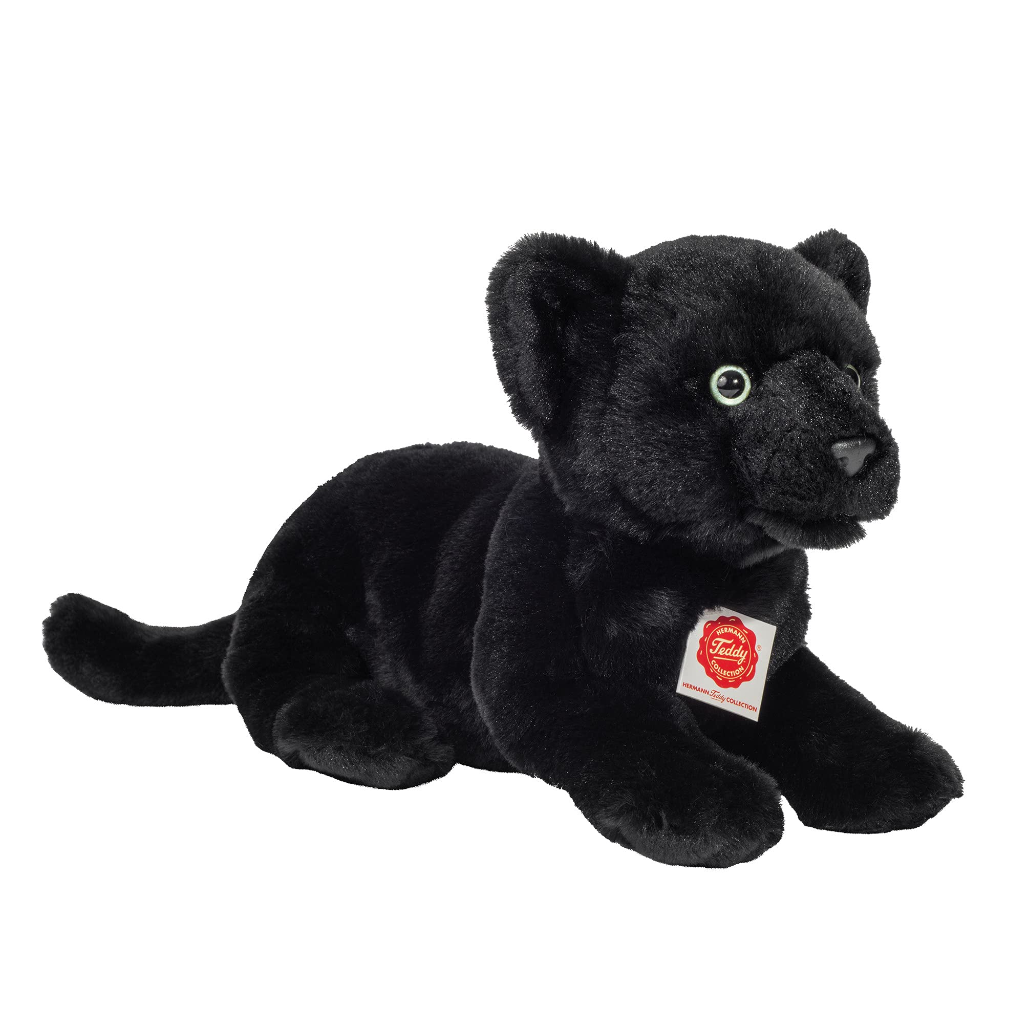 Teddy Hermann 90475 Panther Baby lying 30 cm, cuddly toy with 75% recycled filling material