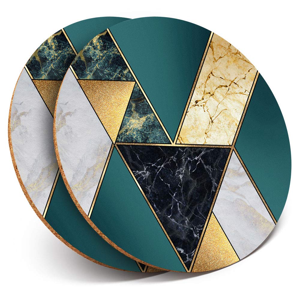 Destination Vinyl ltd 2 x MDF Glossy Top Coasters Round - Abstract Art Deco Marble Effect 21082