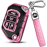 QBUC for Jeep Key Fob Cover with Keychain Compatible with Jeep Wrangler JLU JL Gladiator Rubicon JT Car Flip Key (pink)
