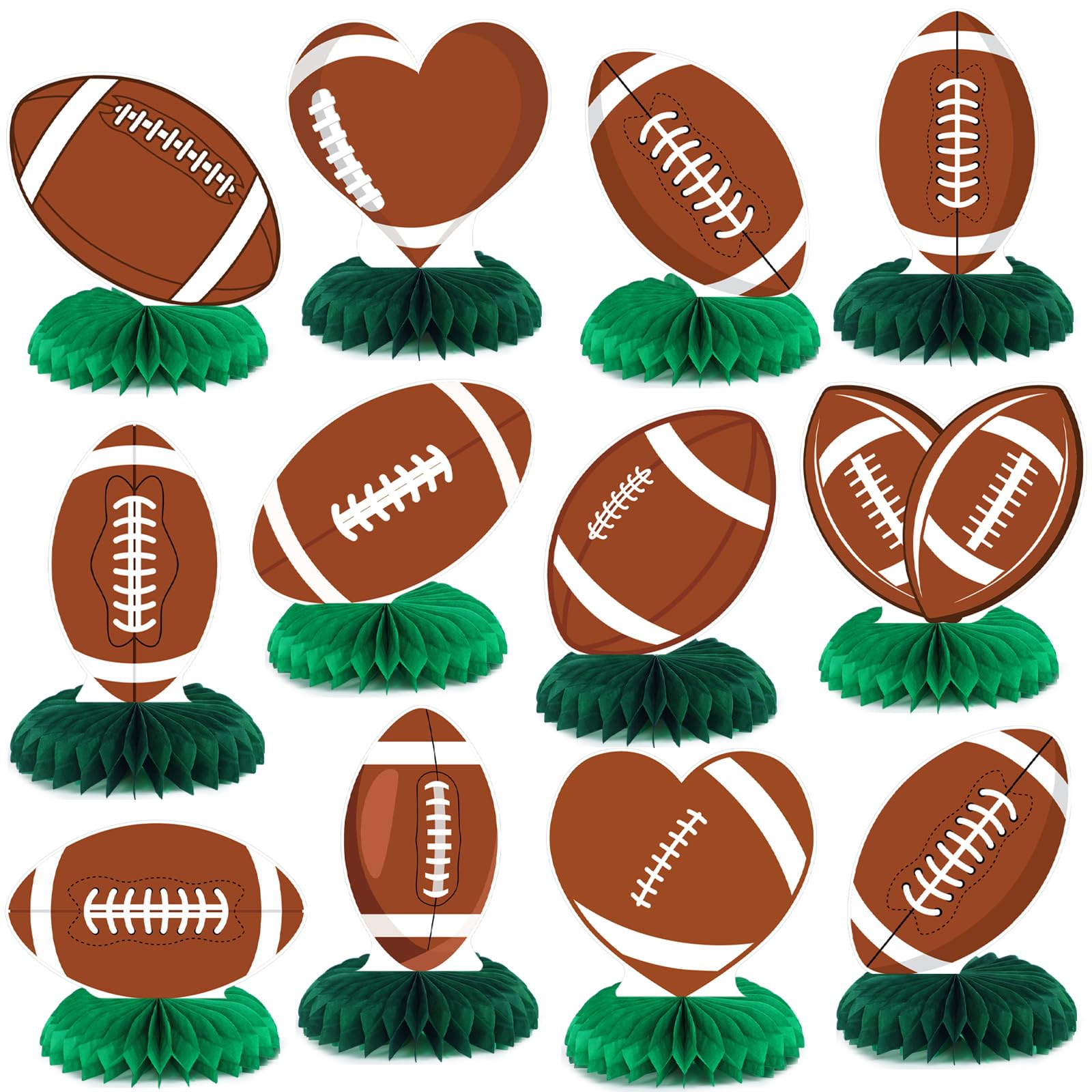 Photo 1 of 12 Pcs Football Party Decoration Honeycomb Centerpiece Football Table Decoration Brown Sports Table Topper for Birthday Home Office Sports Theme Party Favors Supplies