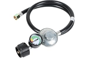 ATKKE 3ft Propane Hose Regulator with Gauge, Universal Gas Grill Regulator and Hose for Weber, Charbroil, Nexgrill, Cuisinart Grill, Patio Heater and Fire Pit, Low Pressure 3/8 Female Flare Nut