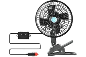 KAGOR 12V Car Fan 7" Car Cooling Fan Automobile Vehicle Clip Fan Powerful Quiet Ventilation Electric Vent Fans with Adjustable Clip & Cigarette Lighter Plug for Car/Vehicle