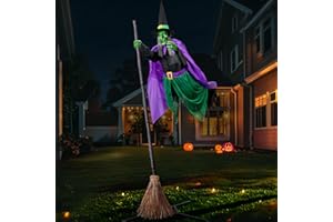 ZESUA Halloween Decorations Outdoor - 12 Ft Animated Hovering Witch Animatronics Prop with Sound & Touch Activated Sensor - Spooky Scary Decor for Home Outside Garden Yard Lawn