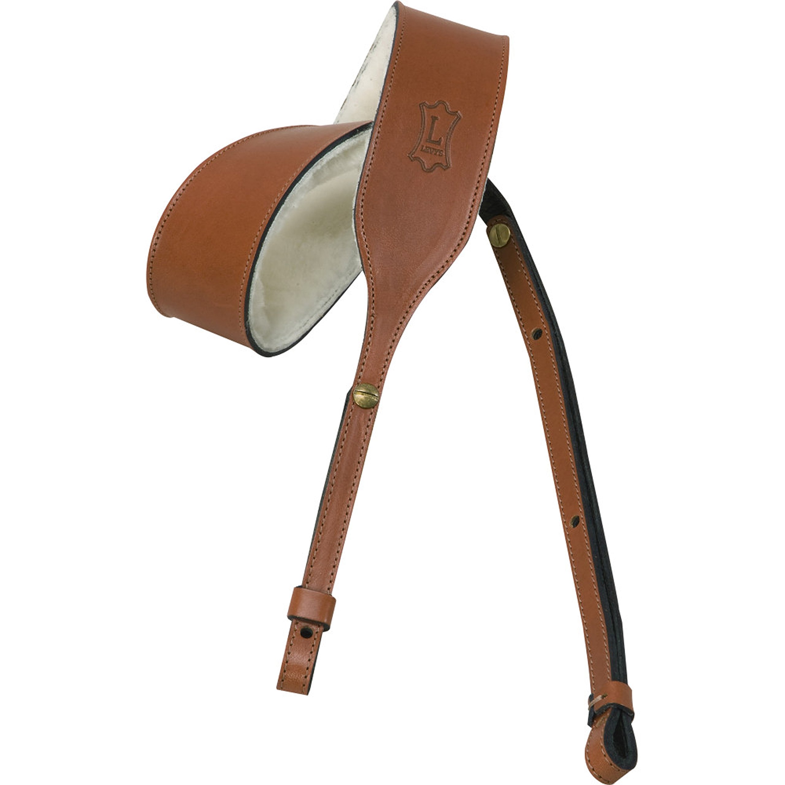 Levy's Leathers Veg-Tan Leather Banjo Strap with Sheepskin, Walnut (PMB32-WAL)