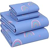RUVANTI 100% Cotton Sheets – Full Size Percale Bedding, Cooling & Breathable Floral Design, Durable with a Crisp, Soft & Comfortable Feel, 16" Deep Pocket, 4-Piece Set, Baby Rainbow