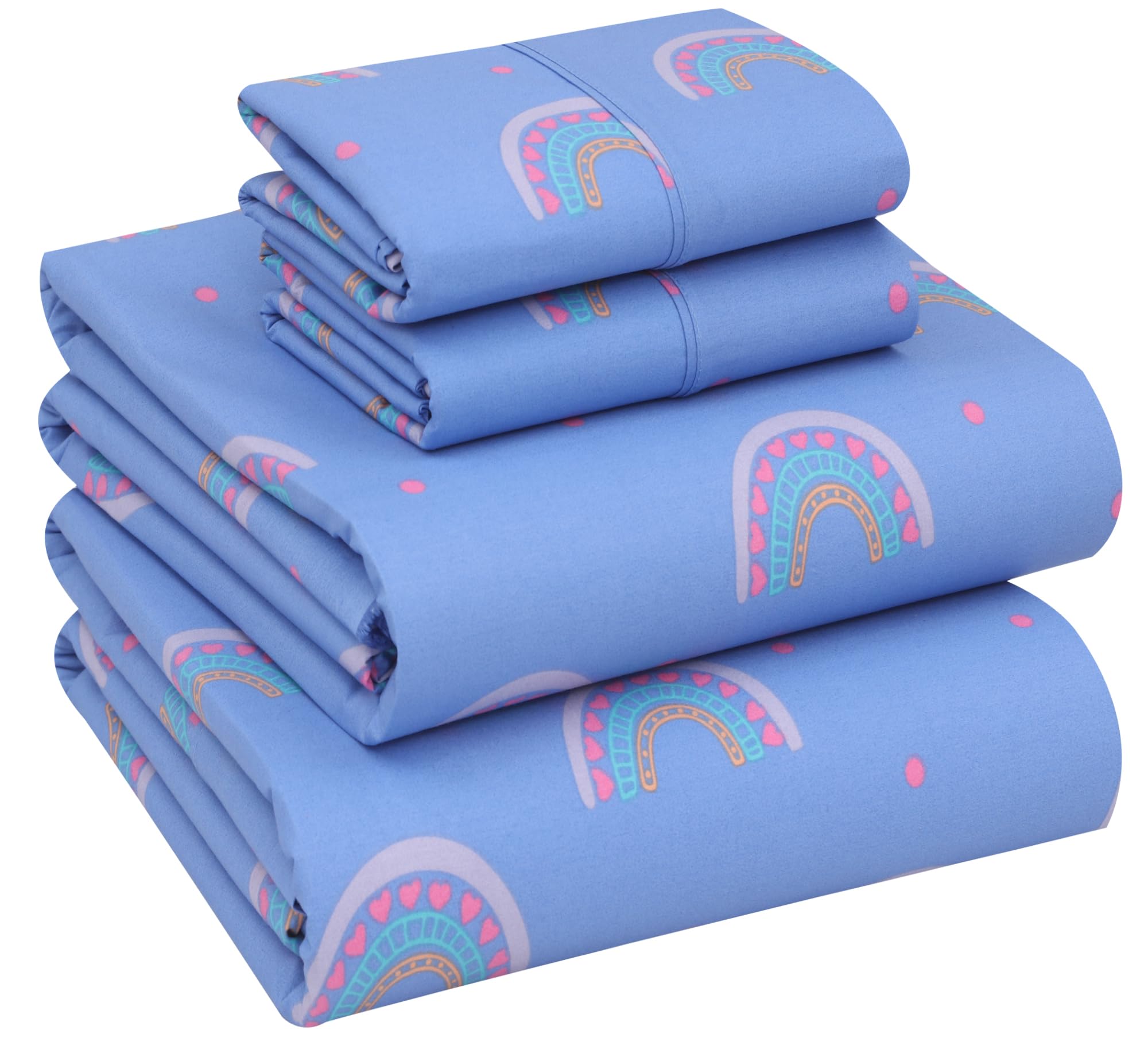 Ruvanti 100% Cotton Queen Size Bed Sheets - Crispy Cooling Percale 4-Piece Set - Breathable & Durable - 16 Inches Deep Pocket - Baby Rainbow