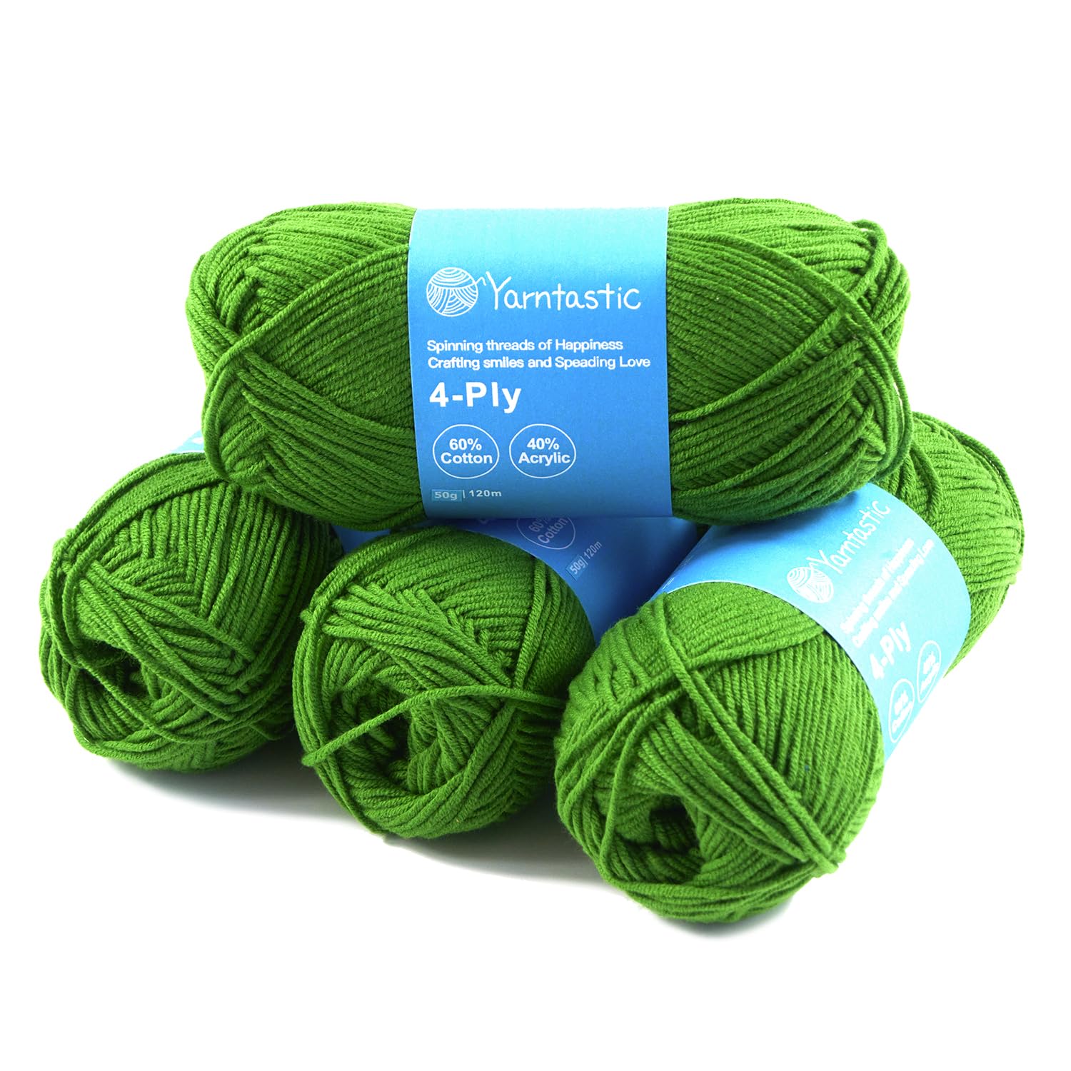 Yarntastic 50g x 4 Balls in a Pack, 4 Ply Yarn, 16 Wraps per inch (About 2.5cm), 60% Cotton 40% Acrylic Blended, 43 Colour Choices; for Knitting, Crochet, Amigurumi, Baby Blanket, Clothing and Others