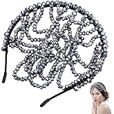 CABODYALS Black Synthetic Rhinestone Mesh Headband Roaring 1920s Crystal Beaded Updo Hairstyle Vintage Flapper Headpiece Sparkling Charms Head Chain Caps Bridal Charm Headbands for Women Party Decor