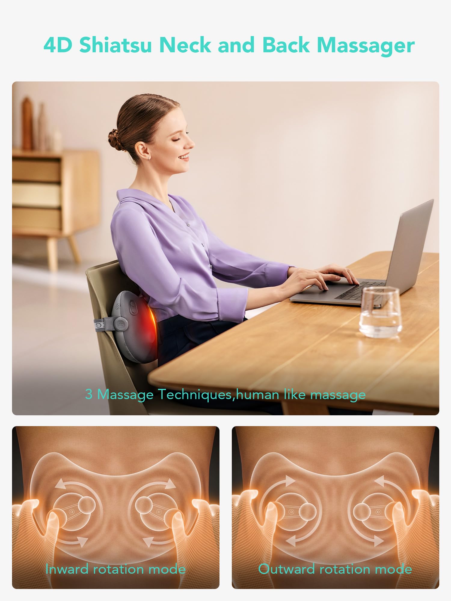 SKG Shiatsu Back Massager for Pain Relief Deep Tissue with Heat 4D Kneading Cordless Electric Massage Pillow Christmas Gifts for Men Women Dad Mom Grandpa