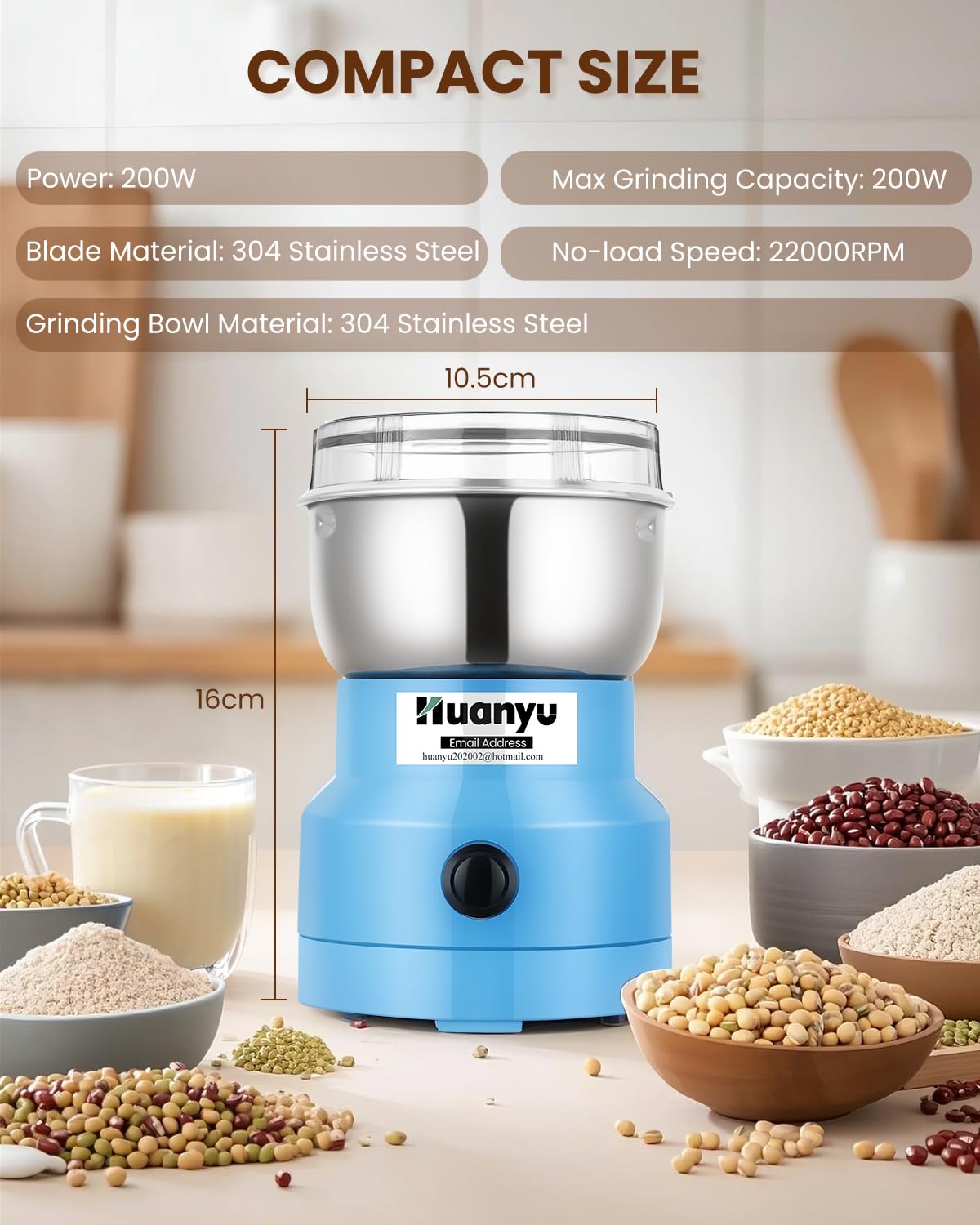 Huanyu Getreidemühle Elektrisch 200g Gewürzmühle Elektrische Kaffeemühle Mehrzweck-Mini-Mühle für Gras und Kaffeebohnen 6