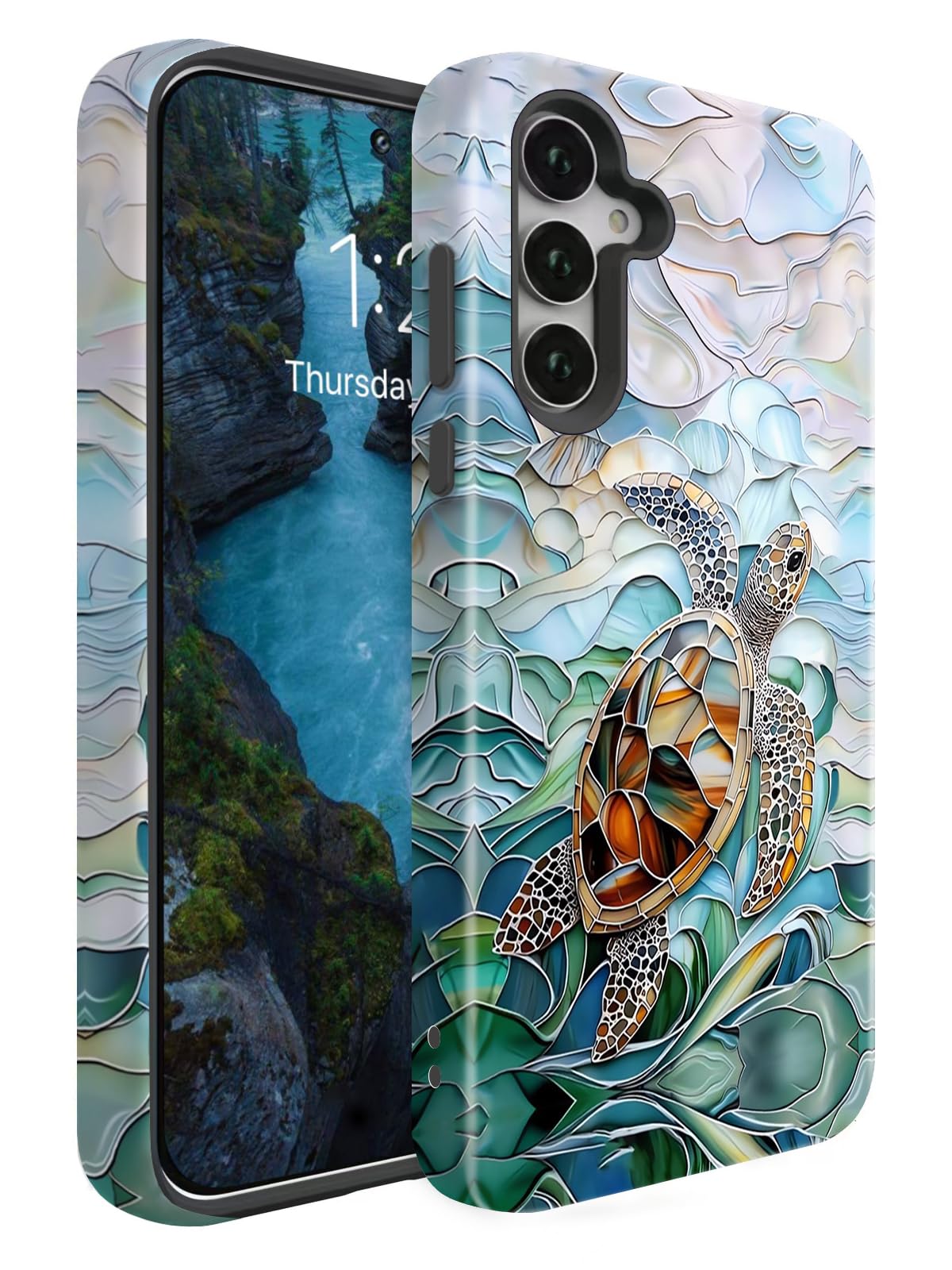 WQIOICNXK Compatible for Samsung Galaxy S26 Plus 5G Case,Individualized and Distinctive Double Layer Protection Shockproof Phone Cover for Women Men Girl Boy,Blue Green Sea Turtle