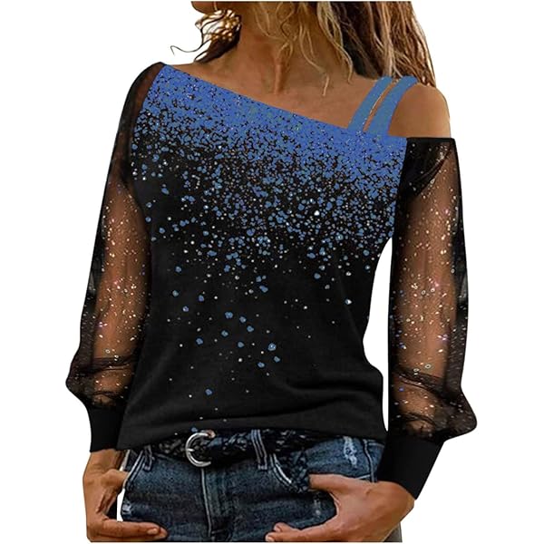 Denim New Year Party Tops Sparkly Top Sequin Shirt Women Christmas