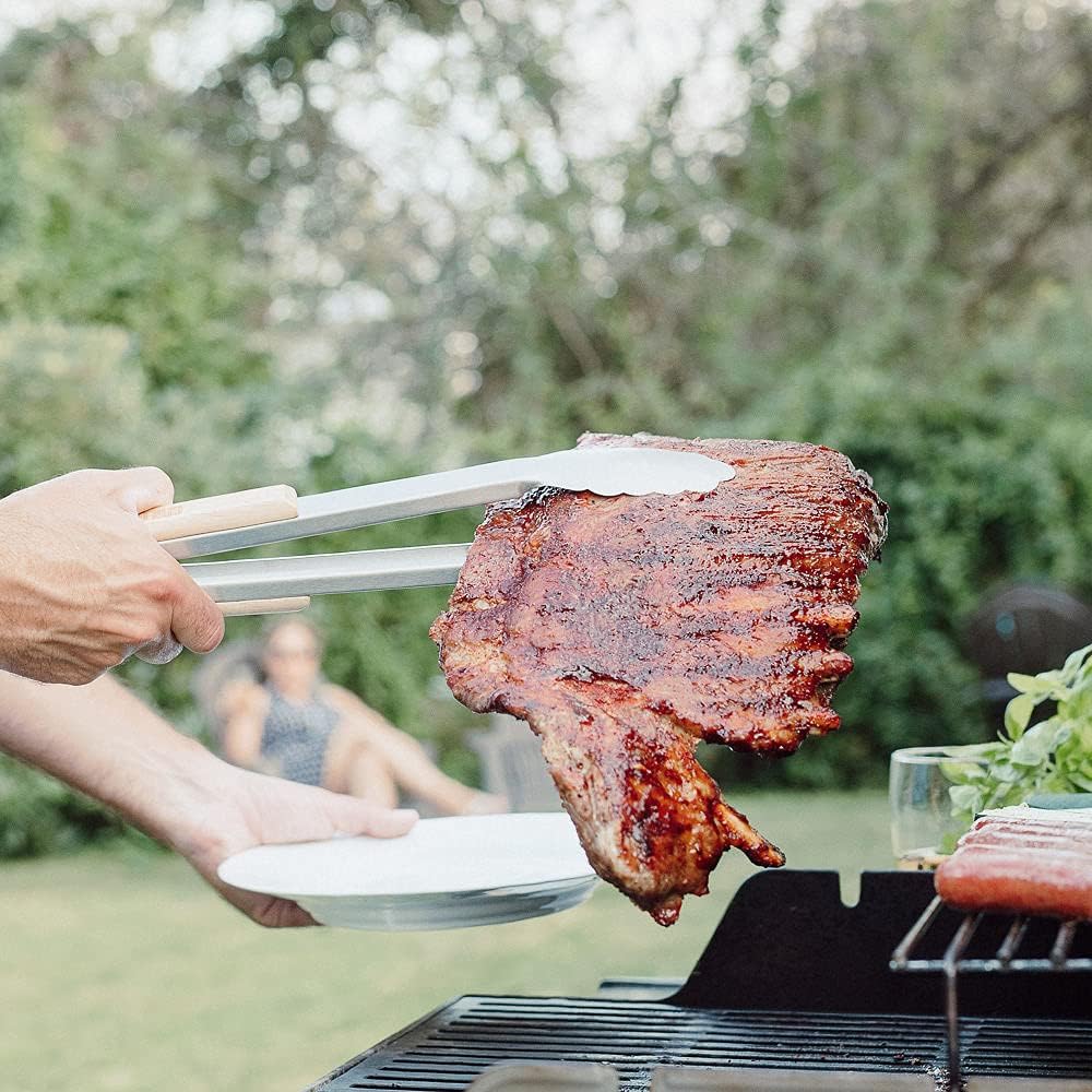 GRILLHOGS Dropkick Your Old Tongs, 16-Inch Barbecue Tongs are The Only Equipment That Can Handle Your Massive Meat, Stainless Steel + Oak Wood BBQ Tongs, Premium Grill Tongs : Garden & Outdoor