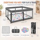 Colpart Foldable Playpen with Mat 50x50 in Grey Portable Safe Baby Yard view 8