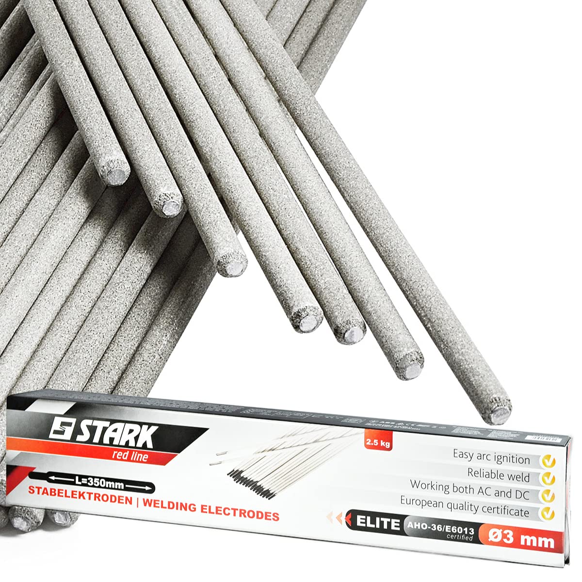 STARK Arc Welding Electrodes 3mm x 350mm – 2.5kg (Approx. 88 pcs) | Universal Stick Electrodes for Mild Steel, Repair, Assembly & Structural Welding | Redline Premium Series