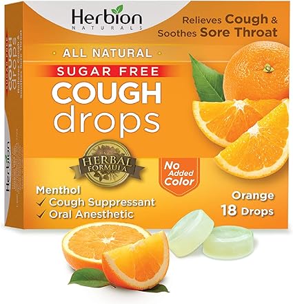 Amazon Com Herbion Naturals Sugar Free Cough Drops With Natural Orange Flavor Natural Orange Pack Of 1 18 Count Health Personal Care