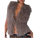 MakeMeChic Women's Faux Fur Tie Open Back Halter Top Furry Sleeveless Fall Y2K Crop Tops Clubwear