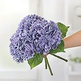 Kmise Hydrangea Artificial Flowers, 22” Real Touch Lifelike Latex Hydrangeas, Large Faux Hydrangea for Home Decor Wedding Bouquets, Purple, 3pcs