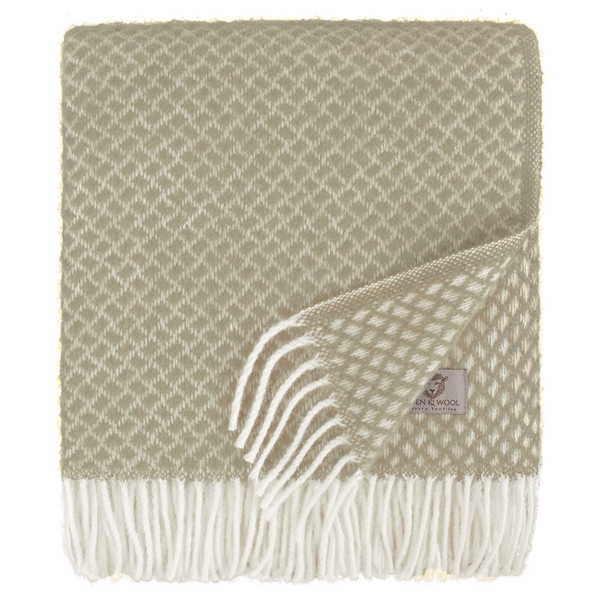 Linen & Cotton Beautiful Soft Wool Throw/Blanket Sofia - 100% Pure New Zealand Wool, Beige (130 x 170 cm) Knee Throw Warm Cozy Plaid Sofa Bed Couch Settee Chair Bedspread Single Double Lambswool