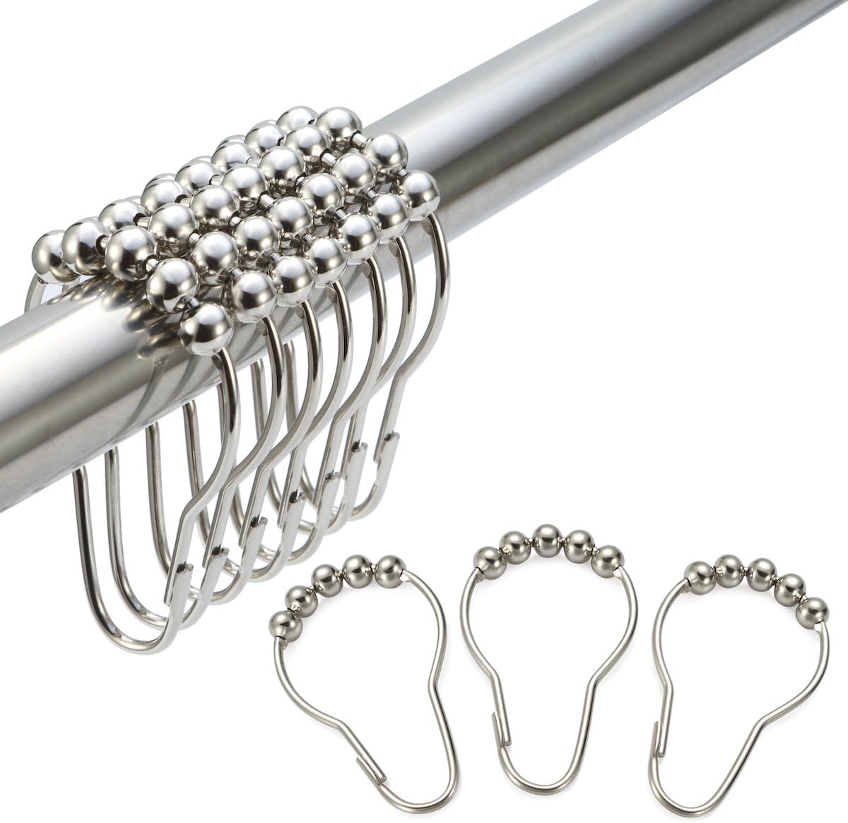 Amazer Shower Curtain Hooks Rings, Stainless Steel Shower Curtain Rings and Hooks for Bathroom Shower Rods Curtains-Set of 12, Polished Nickel: Home & Kitchen