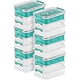 Sterilite 6 Pack Plastic Storage Box Container, 3 Layer, Stack and Carry, Clear/Blue
