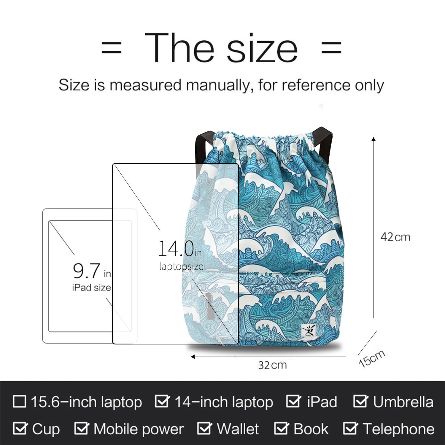 Waterproof Drawstring Bag, Gym Bag Sackpack Sports Beach Backpack for Men Women