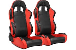 ModifyStreet 1 Pair Universal Main Black Carbon Fiber Mixed Side Red PVC Leather Reclinable Racing Seats