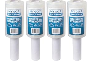 MY GO 2 TAPE 4 Pack 5" Stretch Wrap Rolls, 2000ft Industrial Strength with Handle, 80 Gauge, Clear Plastic Shrink Film for Moving, Packing, Pallets, Self-Adhering Heavy Duty Wrap Durable Cling for Secure Packaging