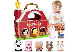BOLZRA Big Red Barn Farm Animal Toy for 1 2 3 Years Old Toddlers, Preschool Montessori Learning Toys, Pretend Farm Playset with Animal Finger Puppets & Farmer, Christmas Birthday Gift for Boys Girls