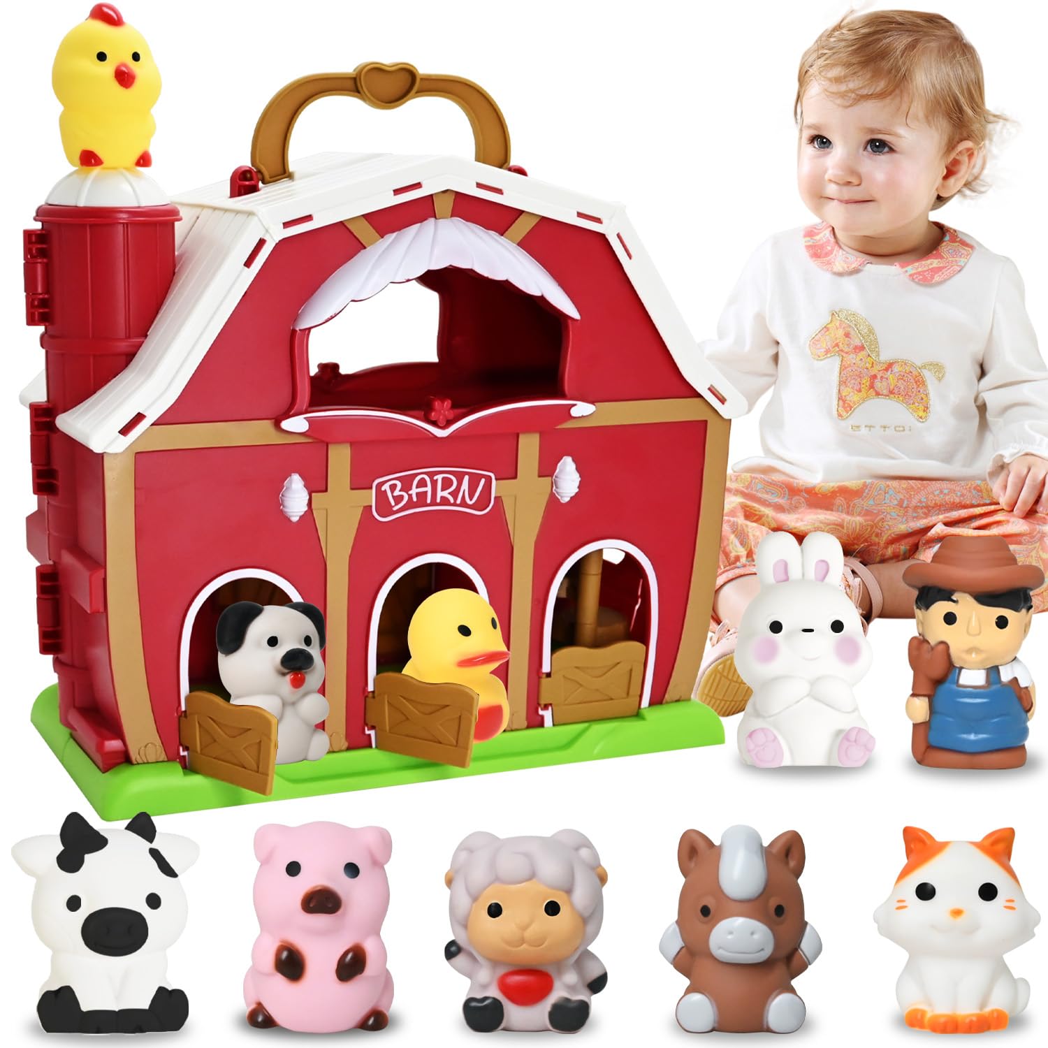 thumbnail image 2 of Plush Barn With Stuffed Farm Animals, Rattle, Crinkle Paper & Baby Mirror - Groceries 2 of 12