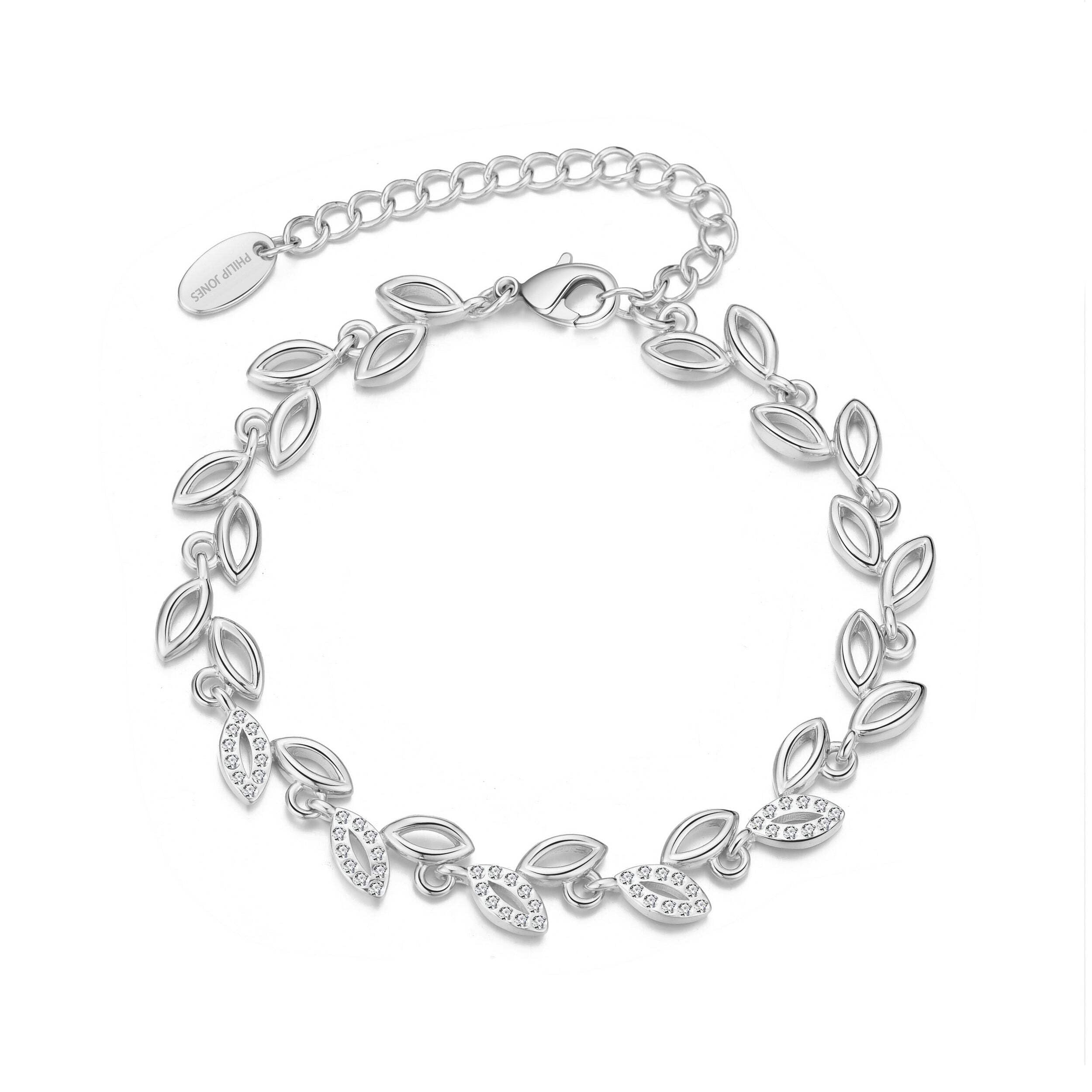 Philip Jones Silver Plated Leaf Bracelet Created with Crystals from Zircondia®