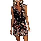 SAUKOLE Womens Sleeveless T Shirt Dresses Casual Cute Floral Print Short Dress Summer Fashion Front Pockets
