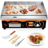 WICHEMI Electric Grill Commercial Griddle Flat Top Grill Teppanyaki Grill | 22" Stainless Steel Electric Griddle, 110V 3000W High Power, Large Cooking Surface, Non-Stick, Collect Grease For Cleanup