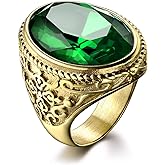 MASOP VOGU Classic Male Jewelry Stainless Steel Oval Cubic Zirconia Solitaire Ring Fashion Jewelry Accessories Size 8-12