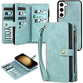 TwoHead for Samsung Galaxy S23 Wallet Case with Card Holder & Detachable Magnetic Phone Case for S23 6.1 inch,PU Leather Shockproof Protective Phone Case Wallet with Wrist Strap(Dream Blue)