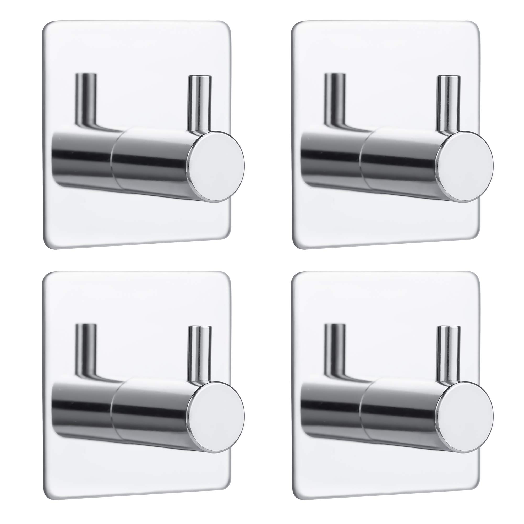 Photo 1 of Bylion 4 Pack Silver Adhesive Wall Hooks, Adhesive Chrome Hooks Bathroom Towel Hooks Chrome SUS 304 Stainless Steel Wall Hooks, Heavy Duty Waterproof Hooks, Robe Hooks for Bathroom Kitchen Bedroom
